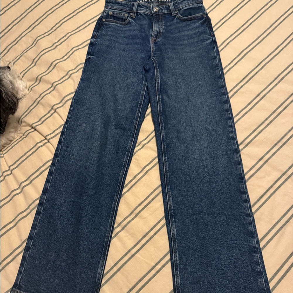 American Eagle Outfitters Wide-Leg Jeans in Dark Blue Wash